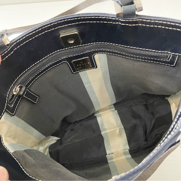 Fendi navy blue canvas and leather small tote bag minimalist - Picture 7 of 11